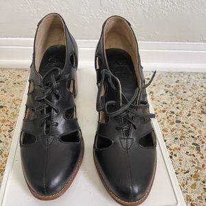 Bali black leather heels with cut outs